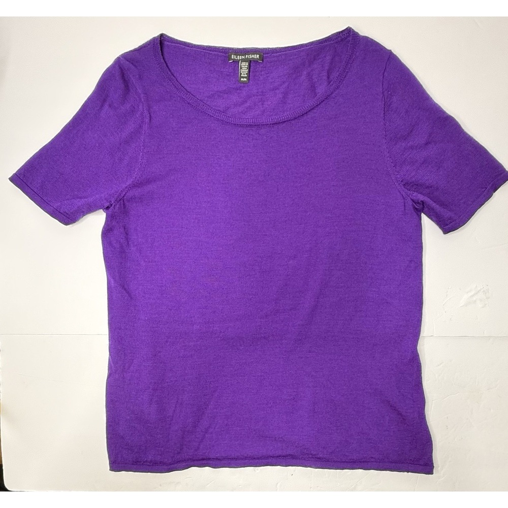 EILEEN FISHER Top Women M Ultraviolet Purple Fine 100% Merino Wool Jersey Knit